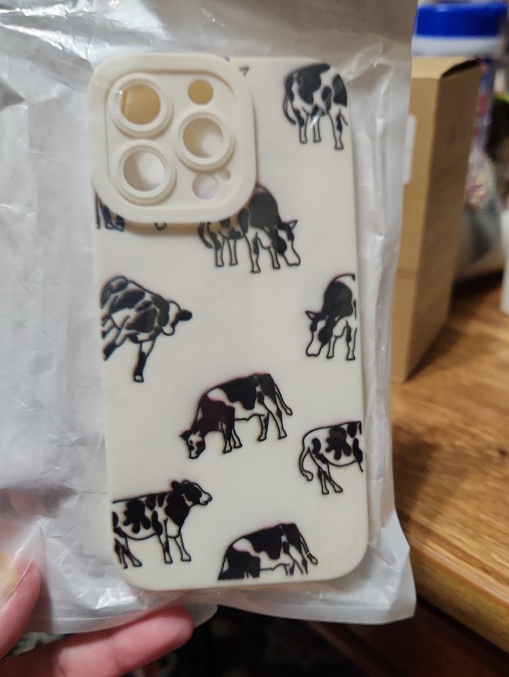 Cream Cow Print Phone Case for iPhone - Cute Farm Pattern